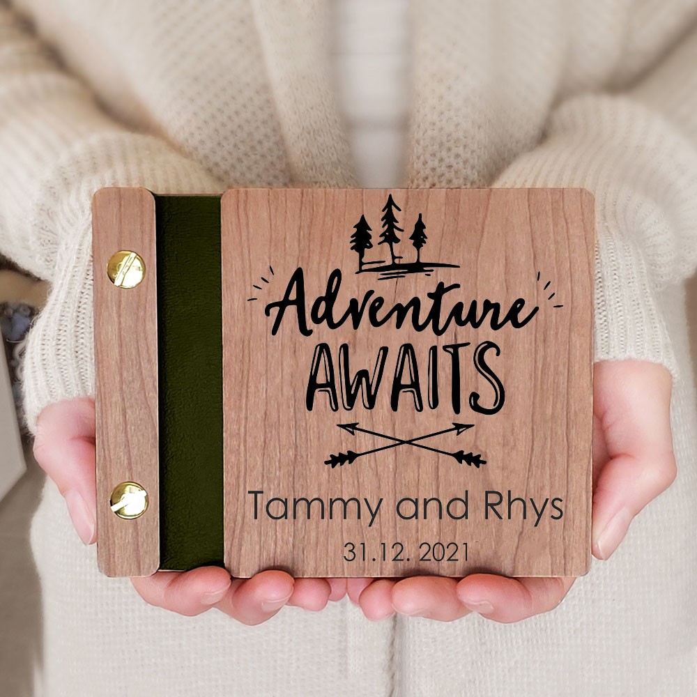 Personalised Wooden Adventure Book Photo Album Valentine's Day Anniversary Gift For Travel Lovers