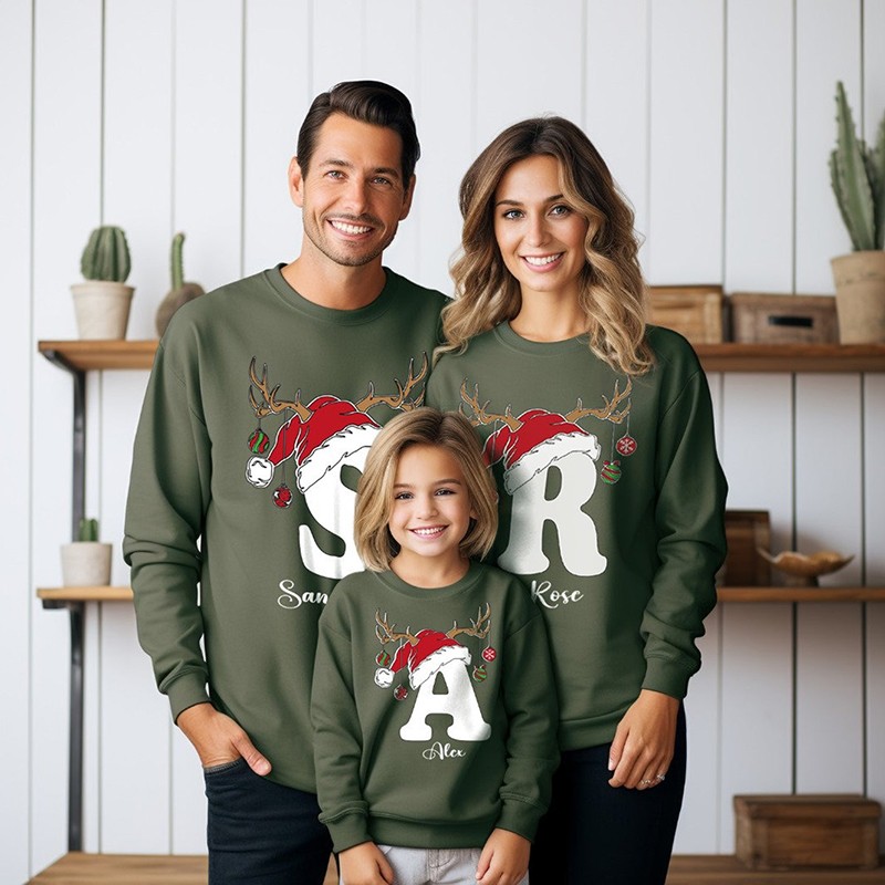 Personalised Family Name Christmas Letter Sweatshirt Hoodie Christmas Gift