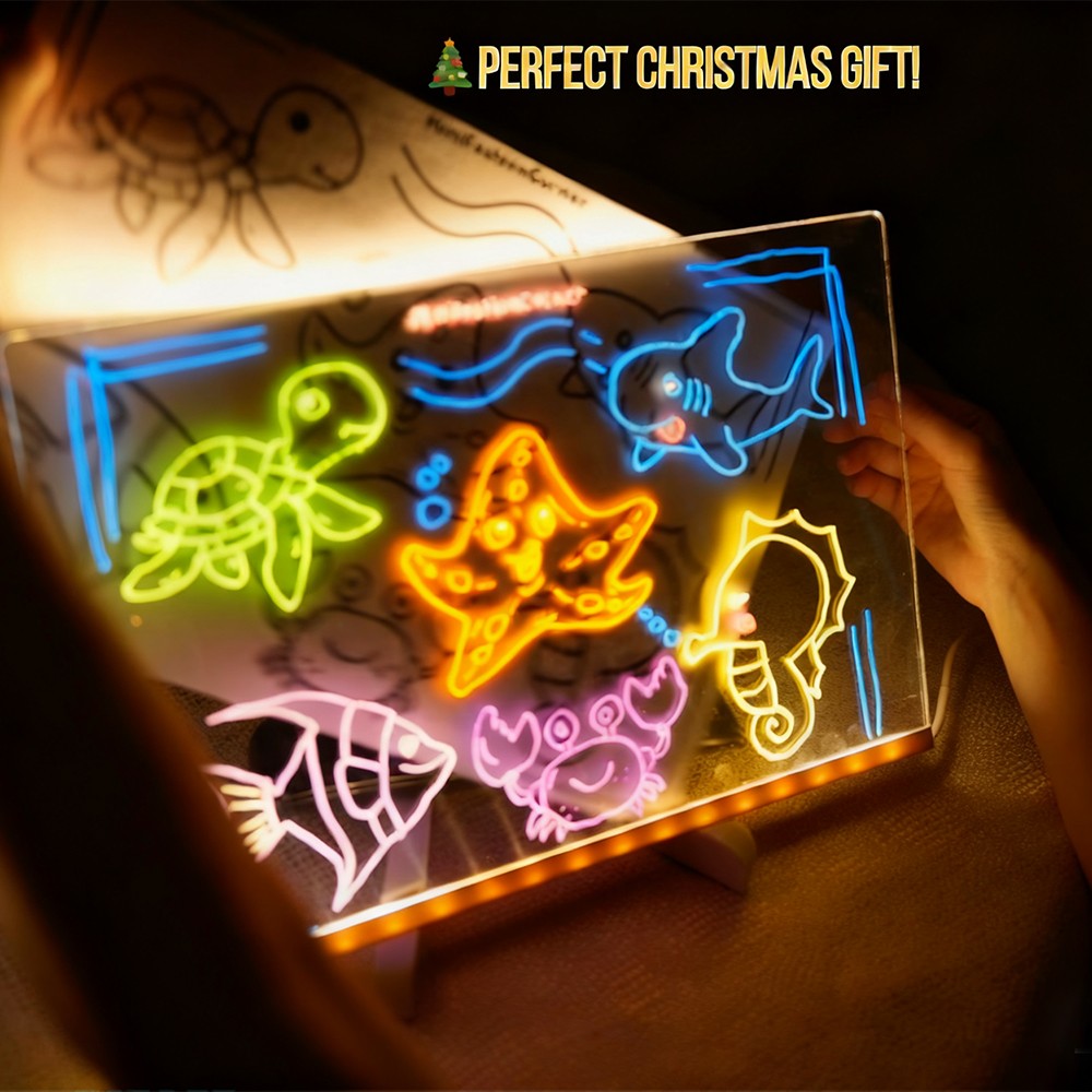LED Drawing Board for Kids with Templates Christmas Gift Light Up Doodle Pad Reusable Glow Art Toy