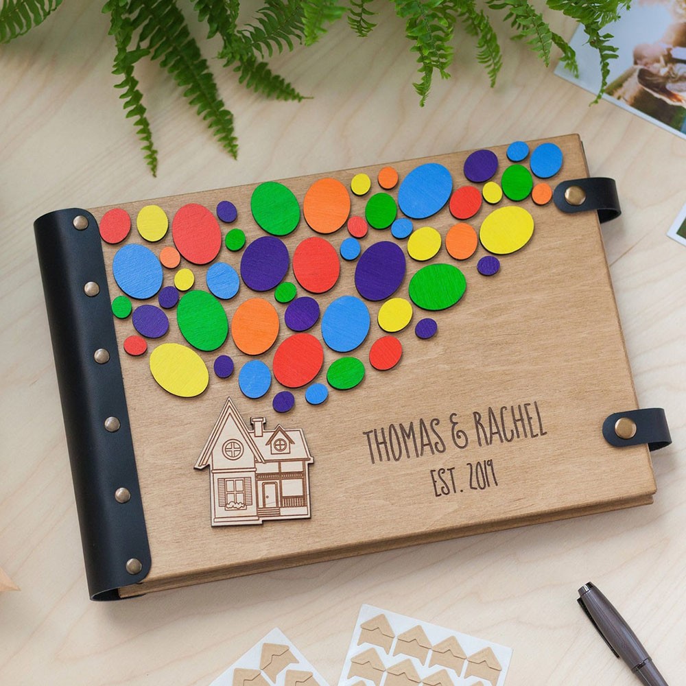 Personalised Balloon House Travel Photo Album Adventure Book Engraved with Names and Date Valentine's Day Gift