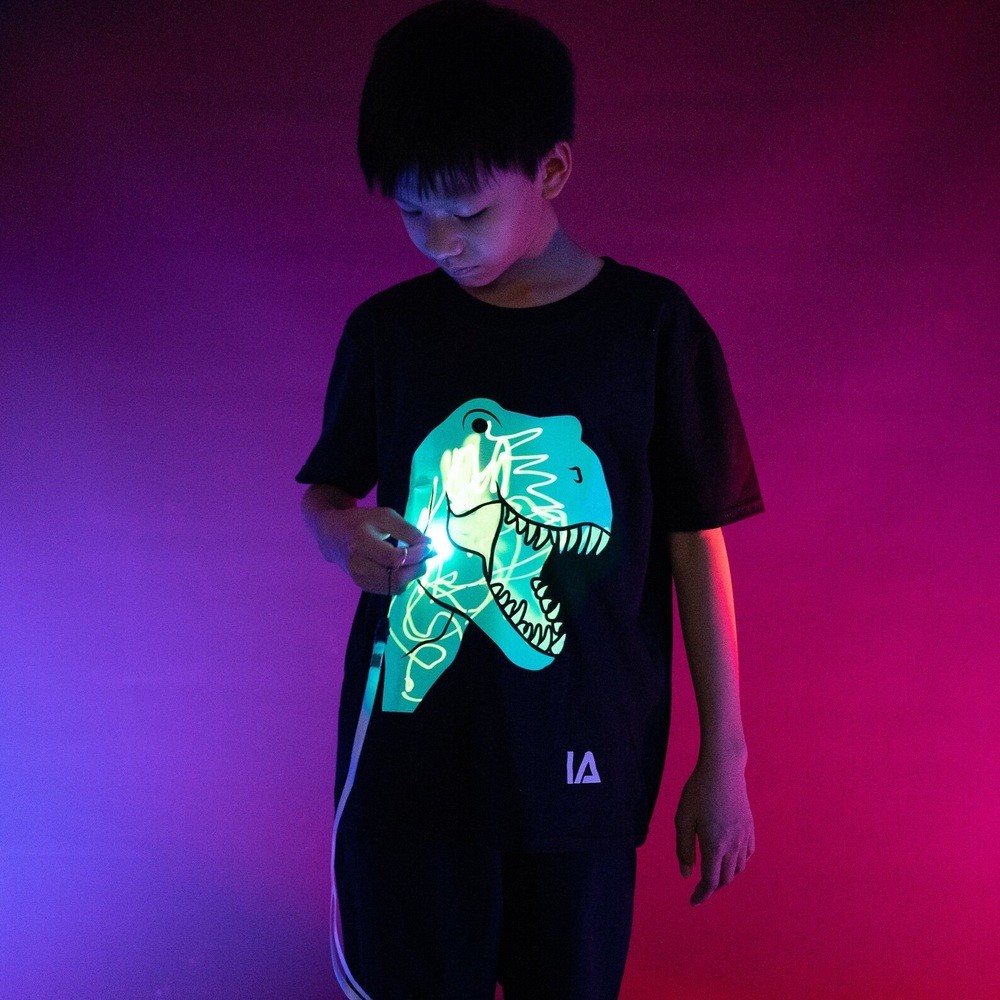 Dinosaur Kids Interactive Glow in The Dark T-shirt Fun for Birthday Parties Xmas Gift
