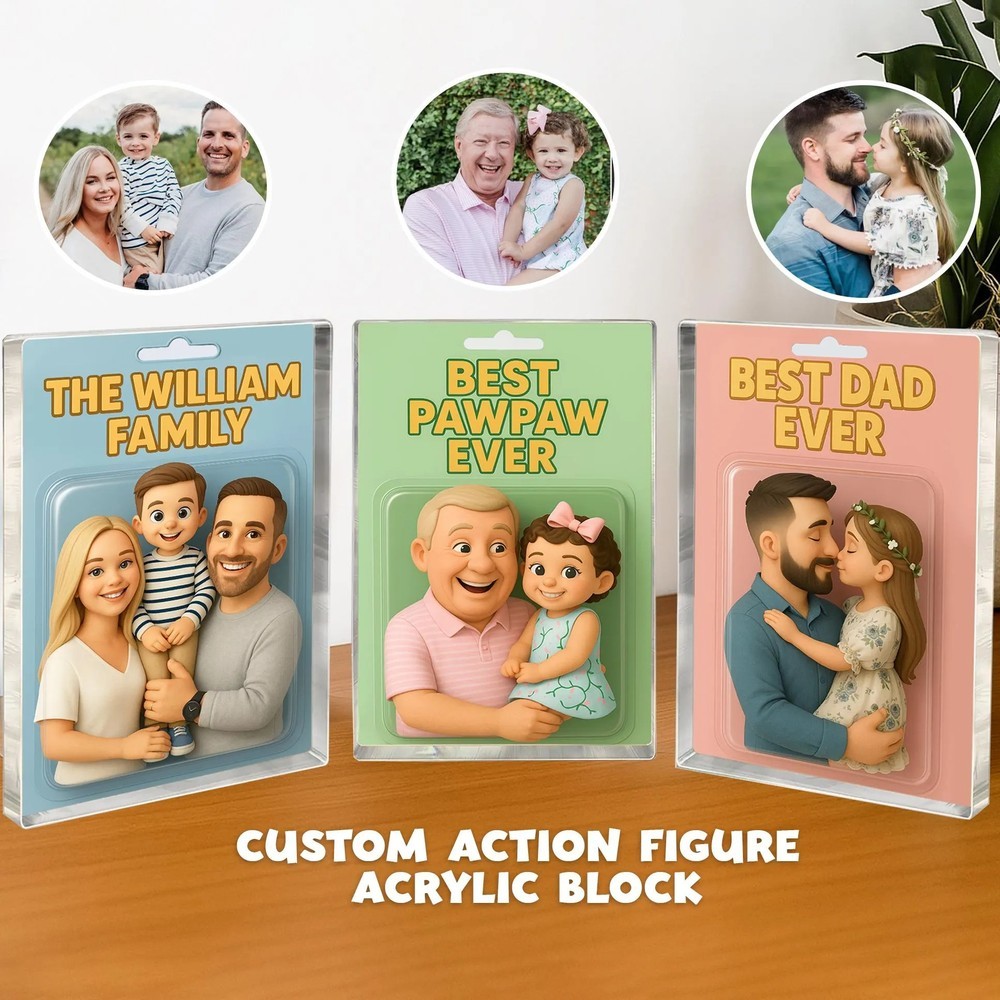 Personalised Photo Dad And Kids Action Figure Acrylic Block Best Dad Ever Block Plaque Father's Day Gift For Dad