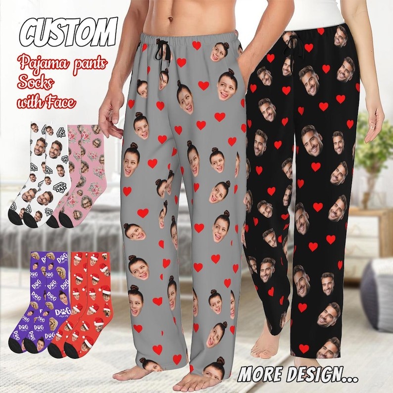Personalised Pajamas Pants with Face Custom Face Pajamas Anniversary Date Gift