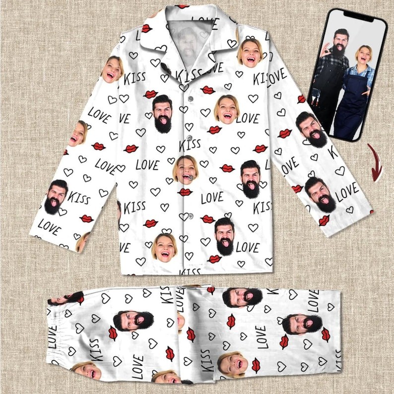 Custom Couple Photo Pajamas Husband Wife, Anniversary, Engagement Valentines Day Gift