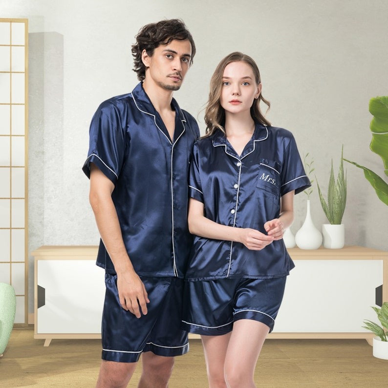 Personalised Couple Satin Pajama Gift for Him Her Anniversary Valentine's Day Gift