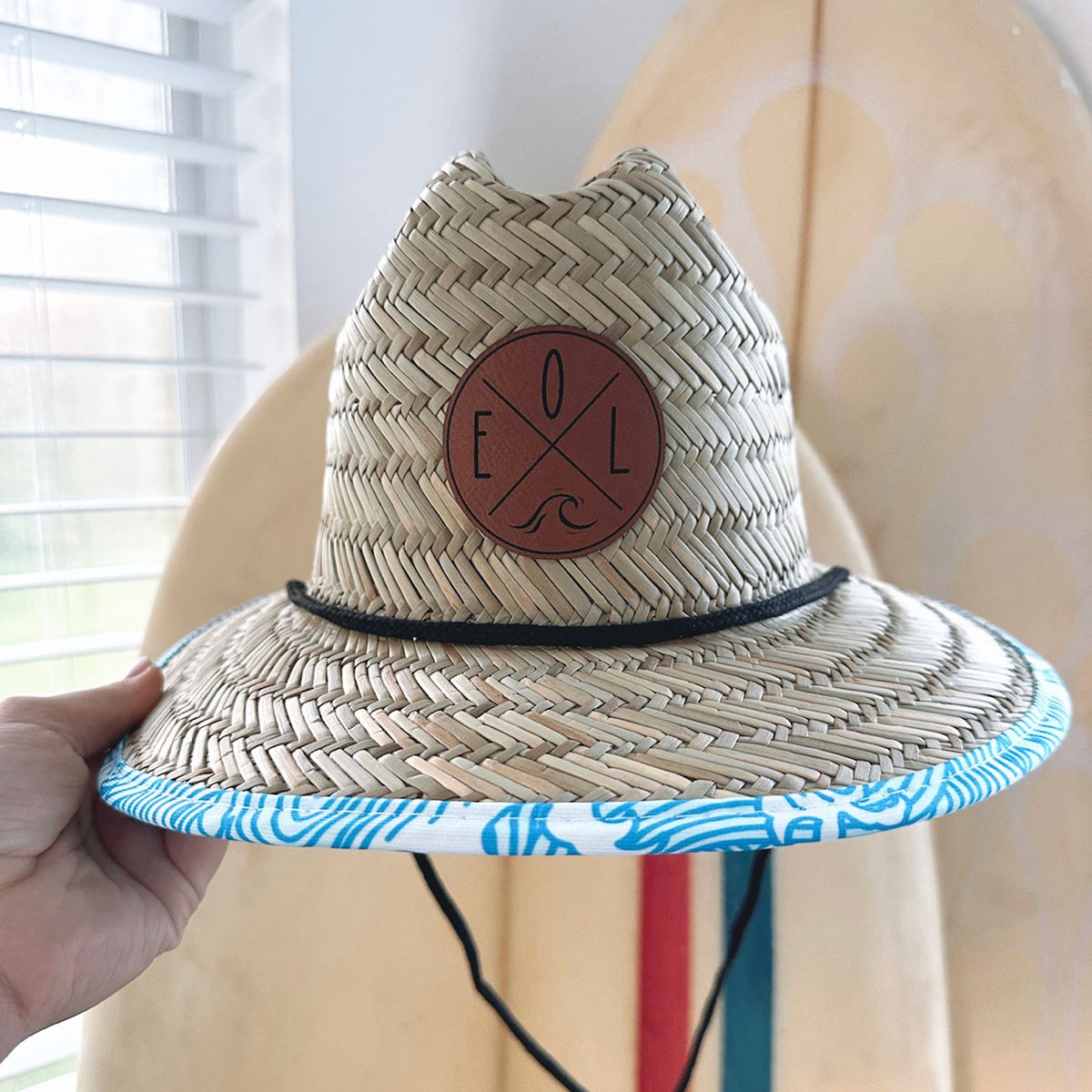 Personalised Leather Name Patch Straw Hat Sun Hat With Initials and Symbols Xmas Gift for Toddler Child Adult