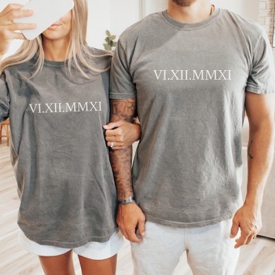 Personalised Date and Initial Roman Numerals T-Shirt  Anniversary Valentine's Day Gift