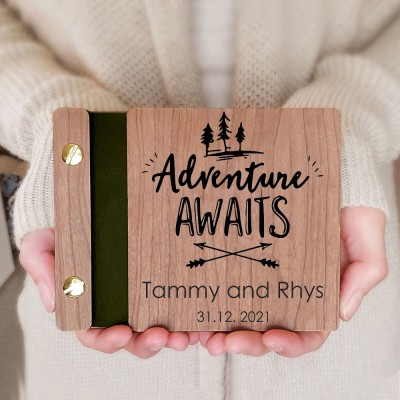 Personalised Wooden Adventure Book Photo Album Valentine's Day Anniversary Gift For Travel Lovers