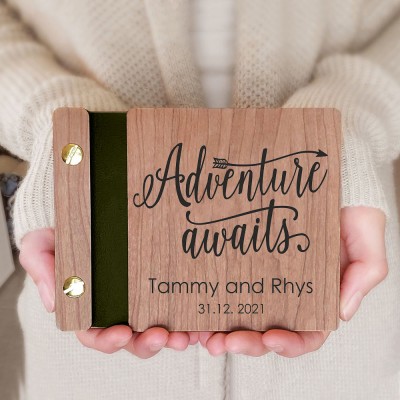 Personalised Wooden Adventure Book Photo Album Valentine's Day Anniversary Gift For Travel Lovers