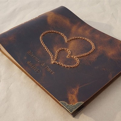 Personalised Vintage Style Genuine Leather Photo Album Valentine's Day Anniversary Gift For Couple