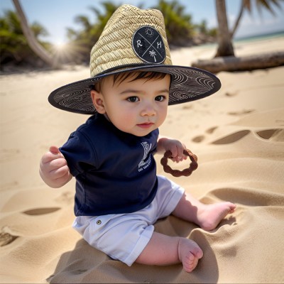 Personalised Leather Name Patch Straw Hat Sun Hat With Initials and Symbols Xmas Gift for Toddler Child Adult