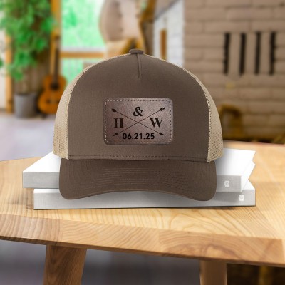 Personalized Groom Initials Wedding Date Hats Groomsmen Gift Wedding Announcement Anniversary Gift