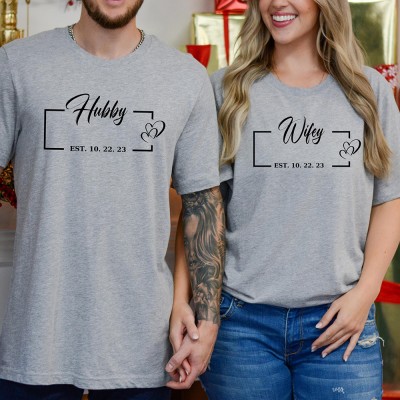 Personalised Hubby Wifey Comfort Colours Matching Couple Shirt Valentine's Day Gift