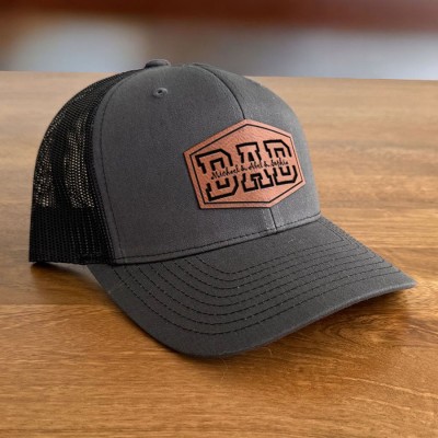 Personalised DAD Real Leather Patch Trucker Hat with Kids Names Christmas Gift New Dad Gift