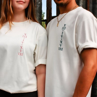 Personalised Embroidered Roman Numeral T-Shirt Anniversary Shirts Gift