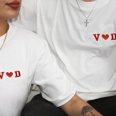 Personalised Embroidered T-shirts with Initial Letters and Heart  Anniversary Shirts Gift