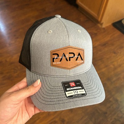 Personalised DAD Real Leather Patch Trucker Hat with Kids Names Christmas Gift