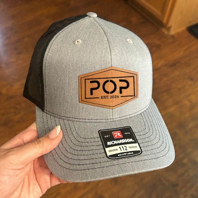 Personalised DAD Real Leather Patch Trucker Hat with Kids Names Christmas Gift New Dad Gift