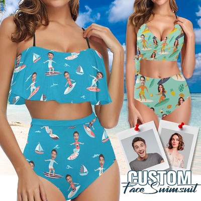 Custom Face Swimsuit Face Swim Trunks Custom Photo Swimwear Bikini Bathing Suit with Face Summer Party Gift