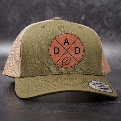 Personalised DAD Real Leather Patch Trucker Hat With Initials and Symbols Christmas Gift