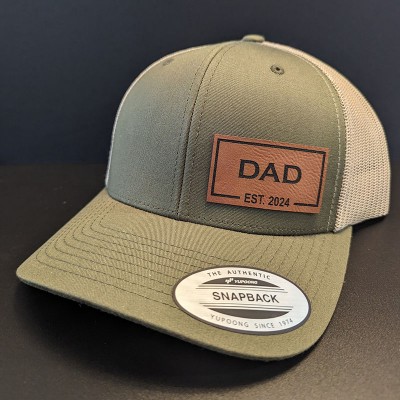 Personalised DAD Real Leather Patch Trucker Hat with Kids Names Christmas Gift