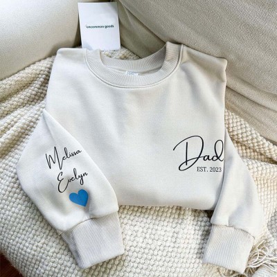 Personalised DAD EST Sweatshirt with Kids' Names and Heart on Sleeve Christmas Gift