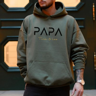 Personalised PAPA Sweatshirt Hoodie with Kid's Names Christmas Gift For Him