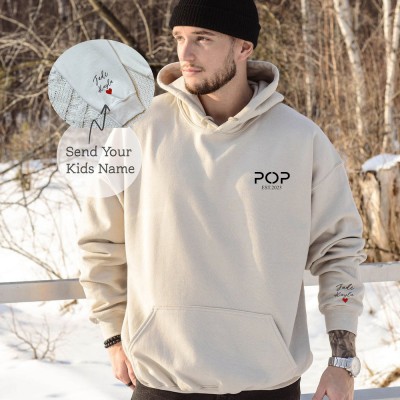 Personalised POP DAD EST Sweatshirt with Kids' Names on Sleeve Christmas Gift