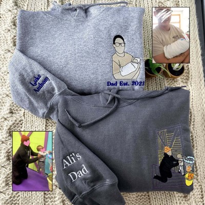 Embroidered DAD Sweatshirt Hoodie with Custom Photo Portrait for Christmas