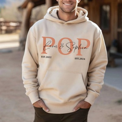 Personalised POP DAD Hoodie Sweatshirt with Kid's Names Christmas Gift