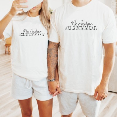 Personalised Roman Numerals T-Shirt  Anniversary Valentine's Day Gift