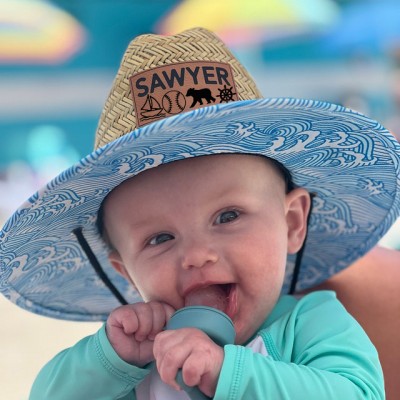 Personalised Leather Name Patch Straw Hat Sun Hat With Name and Symbols Xmas Gift for Toddler Child Adult