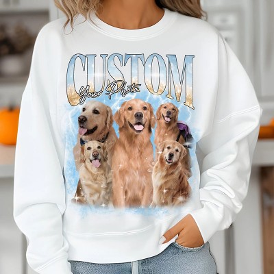 Personalised Photo Bootleg Rap Dog Sweatshirt Hoodie Tshirt Vintage 90s Graphic Shirt Gift for Pet Lovers