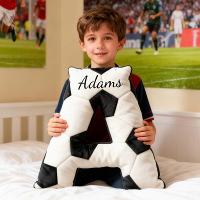 Personalised Football Field Initial Pillow with Kids Name Sports Fans Xmas Gift