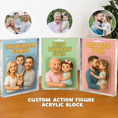 Personalised Photo Dad And Kids Action Figure Acrylic Block Best Dad Ever Block Plaque Father's Day Gift For Dad