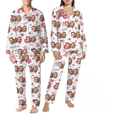 Personalised Couple Photo Pajamas Set for Lovers Love Signal Long Sleeve Pajamas Valentines Day Gift Anniversary Gifts