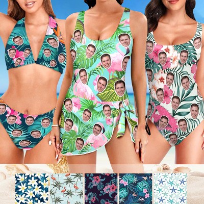 Custom Face Swimsuit Face Swim Trunks Custom Photo Swimwear Bikini Bathing Suit with Face Summer Party Gift