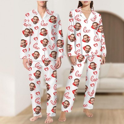 Personalised Couple Photo Face Pajama Gift for Him Her Anniversary Valentine's Day Gift