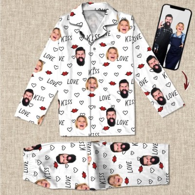 Custom Couple Photo Pajamas Husband Wife, Anniversary, Engagement Valentines Day Gift