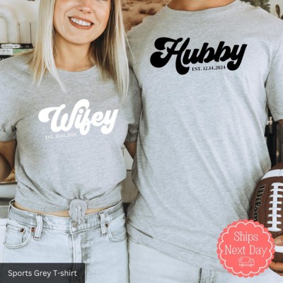 Personalised Hubby Wifey Matching Couple Shirt Anniversary Gift
