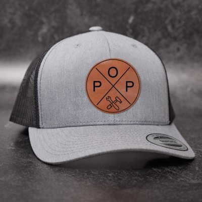 Personalised DAD Real Leather Patch Trucker Hat With Initials and Symbols Christmas Gift