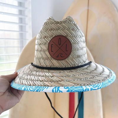 Personalised Leather Name Patch Straw Hat Sun Hat With Initials and Symbols Xmas Gift for Toddler Child Adult
