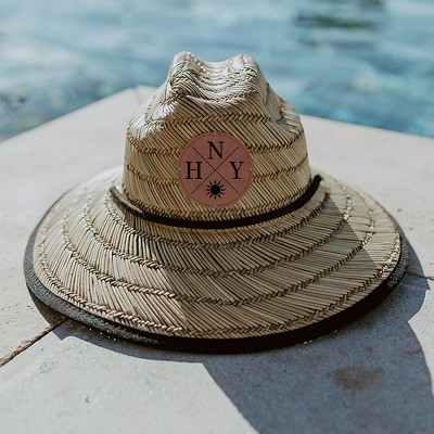 Personalised Leather Name Patch Straw Hat Sun Hat With Initials and Symbols Xmas Gift for Toddler Child Adult