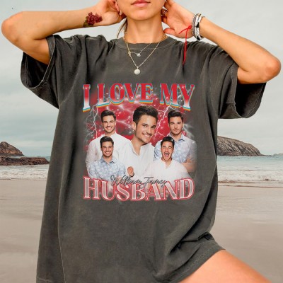 Personalised I Love My Husband Photo Bootleg Rap Shirt Valentines Gift for Him