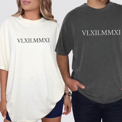 Personalised Date and Initial Roman Numerals T-Shirt  Anniversary Valentine's Day Gift