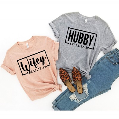Personalised Hubby Wifey Matching Couple Shirt Anniversary Gift