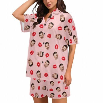 Personalised Couple Faces Heart Pajamas Gift for Him Her Anniversary Valentine's Day Gift