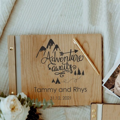 Personalised Wooden Adventure Book Photo Album Valentine's Day Anniversary Gift For Travel Lovers