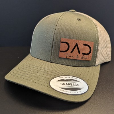 Personalised PAPA DAD Real Leather Patch Trucker Hat with Kids Names Christmas Gift