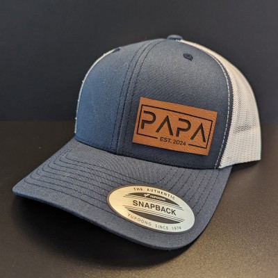 Personalised DAD Real Leather Patch Trucker Hat with Kids Names Christmas Gift New Dad Gift